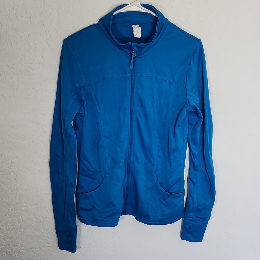 Indipendent Traiding Co Women's Blue Lt wt Full Zip Running Jacket M Long Sleeve